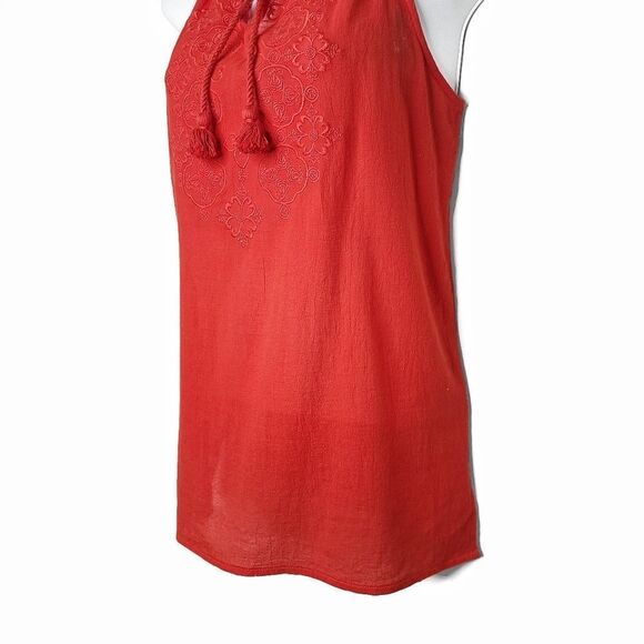 LOFT | Orange Embroidered Twisted Tassel Halter Neck Gauze Top | US XS - Picture 6 of 11